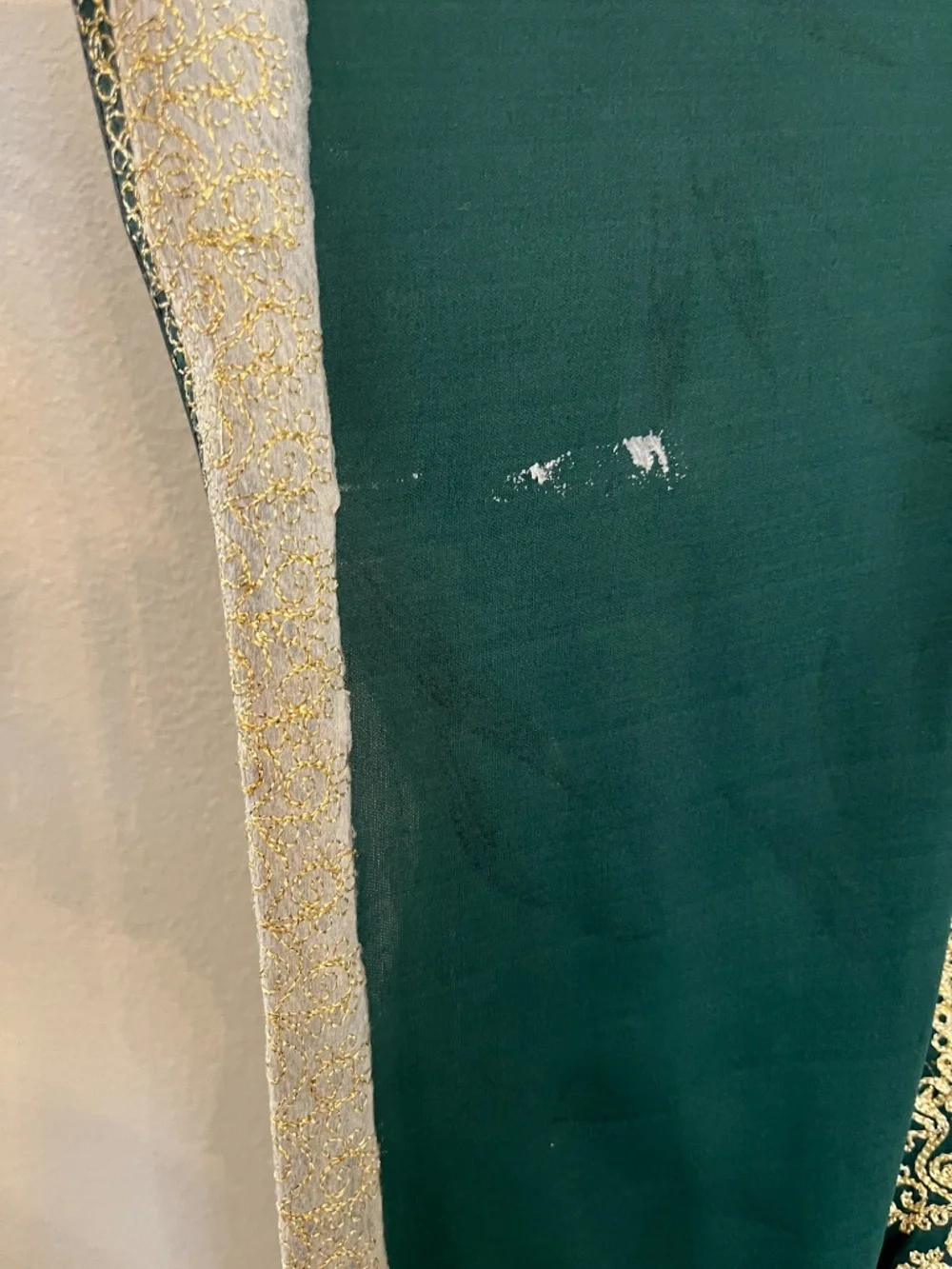 Vintage Emerald Green Embroidered 3 Piece Kaftan Set Maxi Dress Robe Scarf